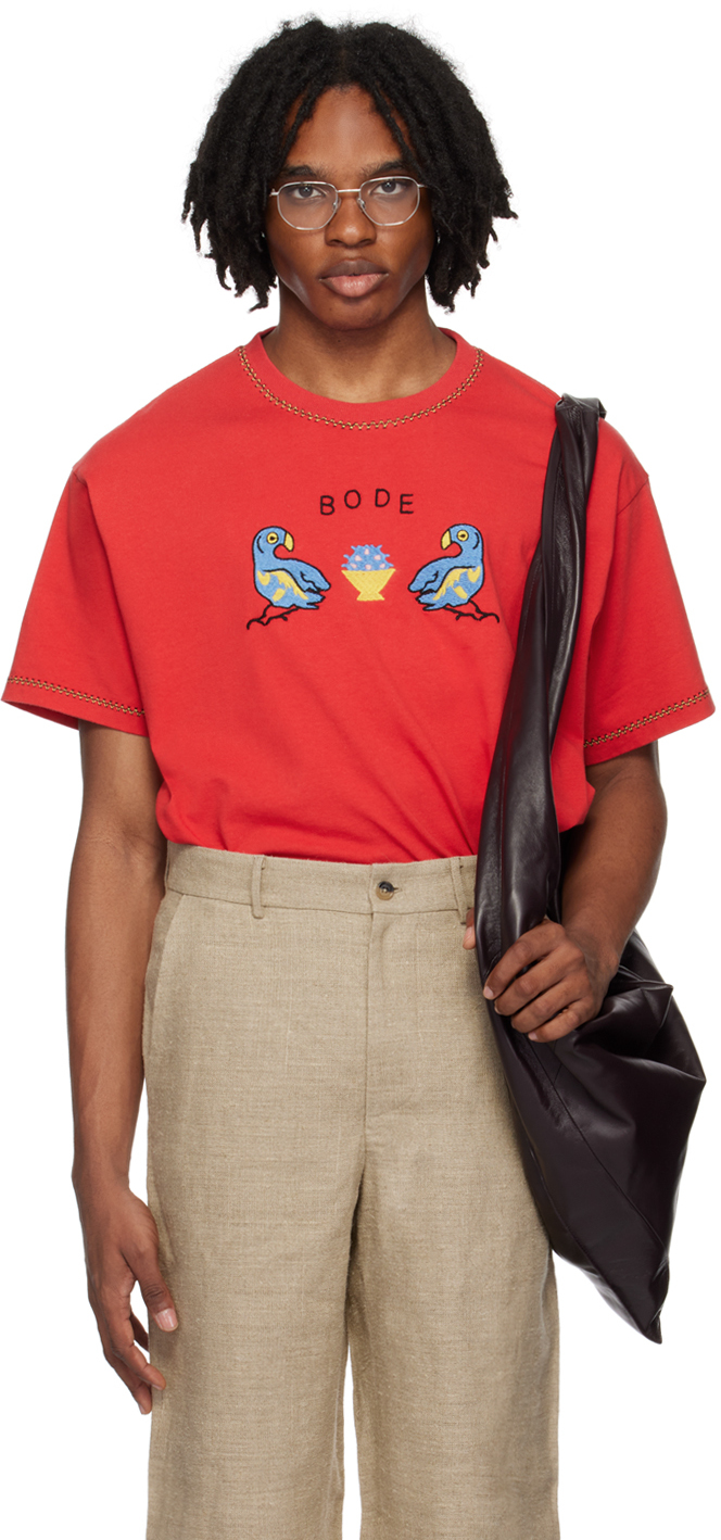 Shop Bode Red Twin Parakeet T-shirt