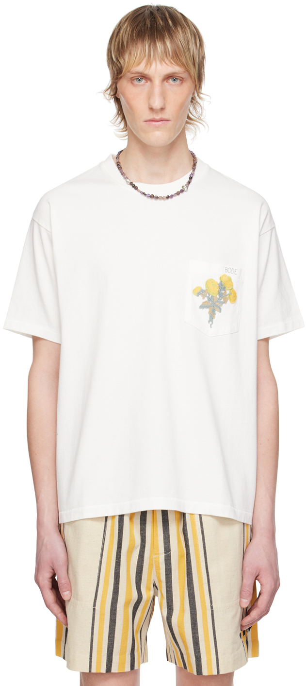 Shop Bode White Embroidered Bouquet Pocket T-shirt In Cream