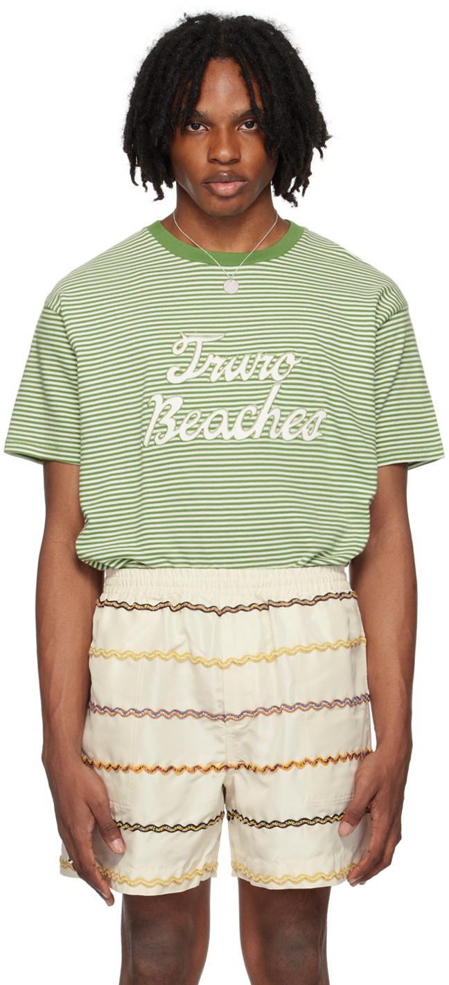 Shop Bode Green & White 'truro' T-shirt In Gncrm