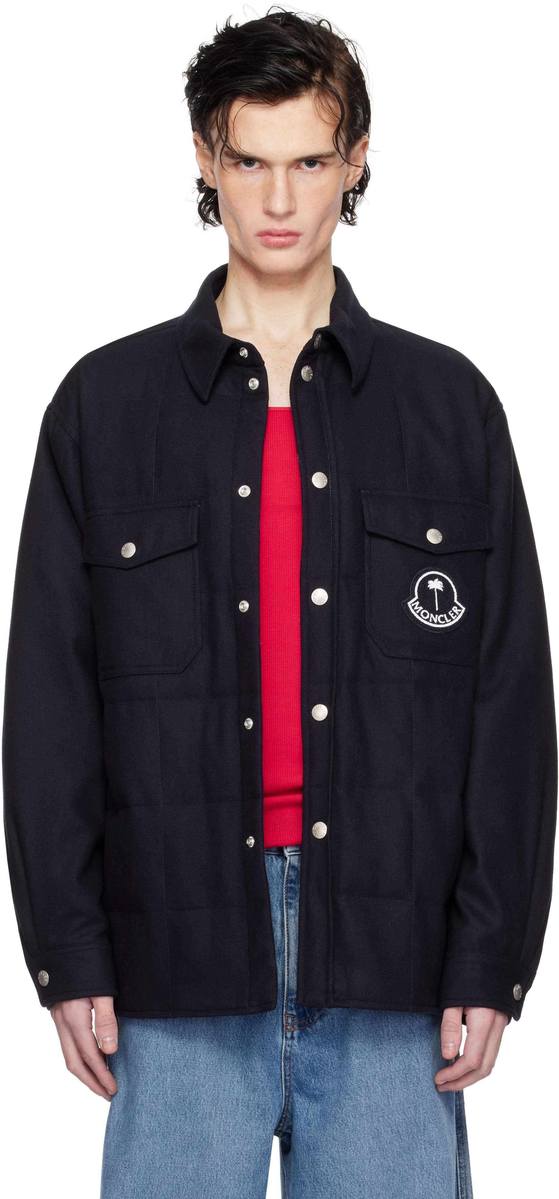 Moncler Genius: Moncler x Palm Angels Navy Virgin Wool Down Jacket
