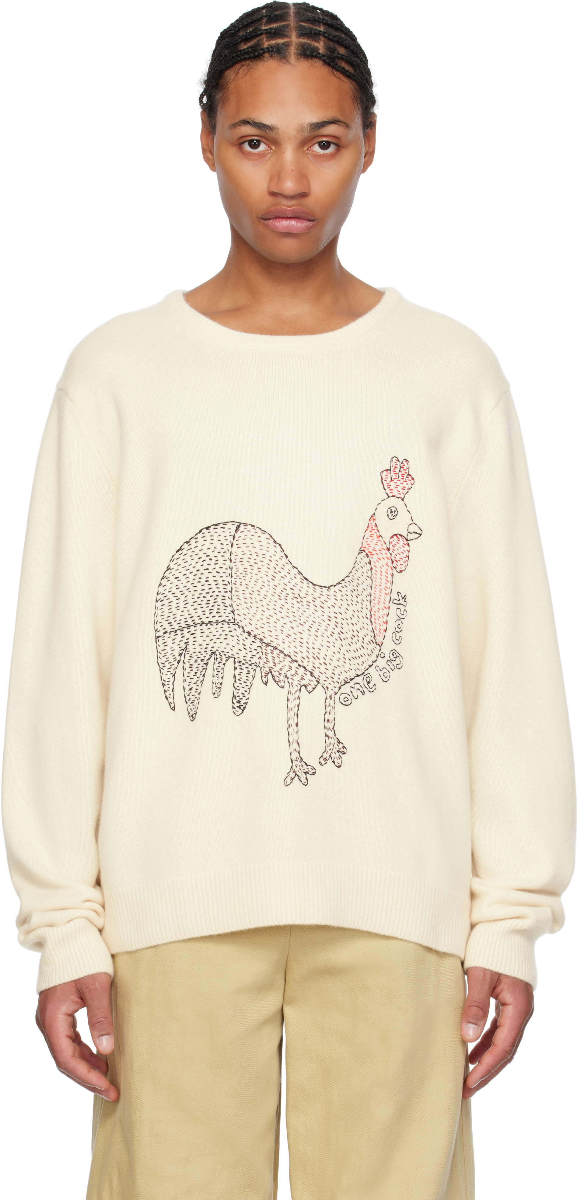 Glass Cypress White 'one Big Cock' Cashmere Sweater