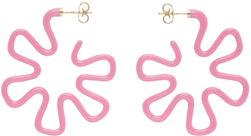 Bea Bongiasca Pink Maxi Margherita Earrings In Pink Enamel