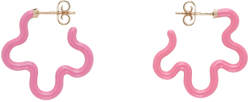 Pink 2 Tone Asymmetrical Flower Power Earrings