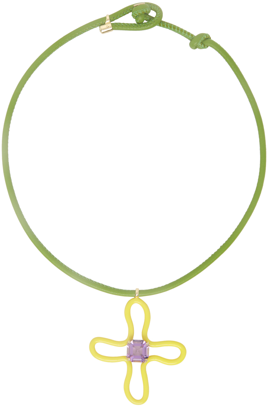Shop Bea Bongiasca Yellow & Green Pop Choker & Lucky Flower Pendant Necklace In Yellow / Green