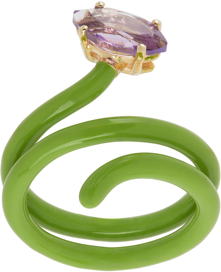 Bea Bongiasca Green & Purple Looped Vine Ring In Pistacchio