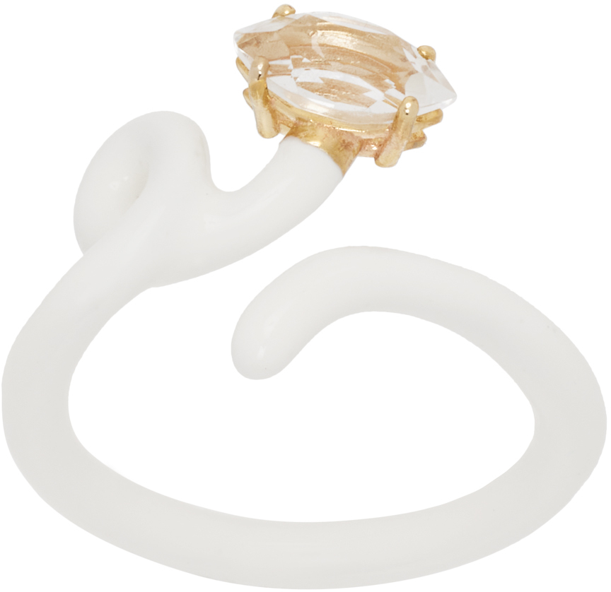 Shop Bea Bongiasca White Baby Vine Tendril Ring In White Enamel
