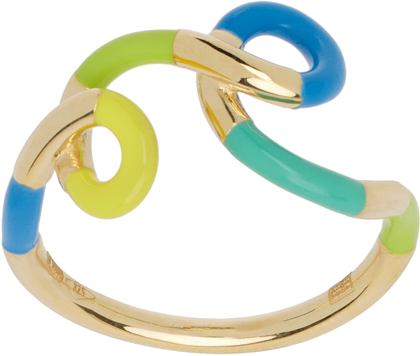 Bea Bongiasca Gold & Multicolor Tetradic Ring In Lime Green Mint Enam