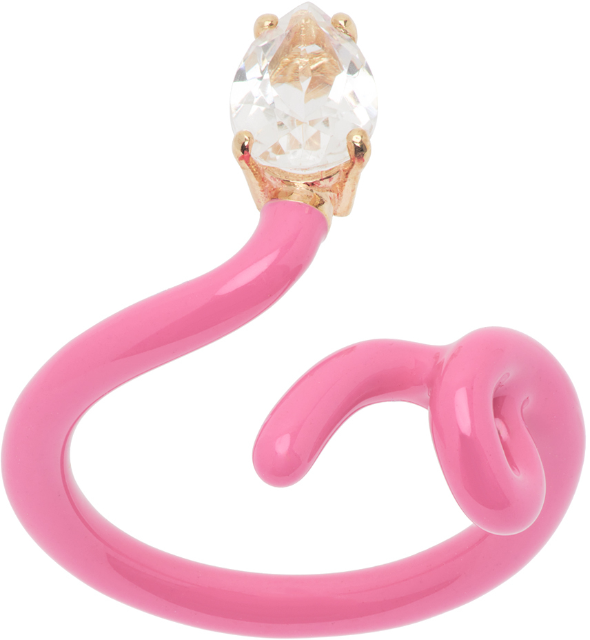 Bea Bongiasca Pink Baby Vine Tendril Ring In Azalea Enamel & Crys