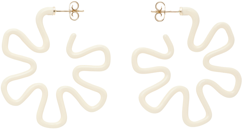 Shop Bea Bongiasca Off-white B Earrings In Panna Enamel 9k Gold