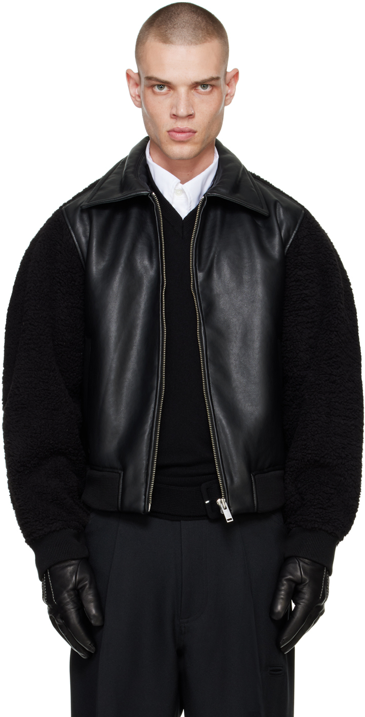 Shop Random Identities Black Faux-shearling & Faux-leather Bomber Jacket