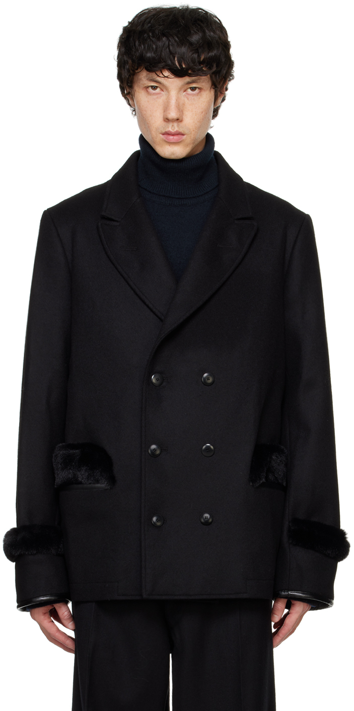 Shop Random Identities Black Wool & Faux-fur Peacoat