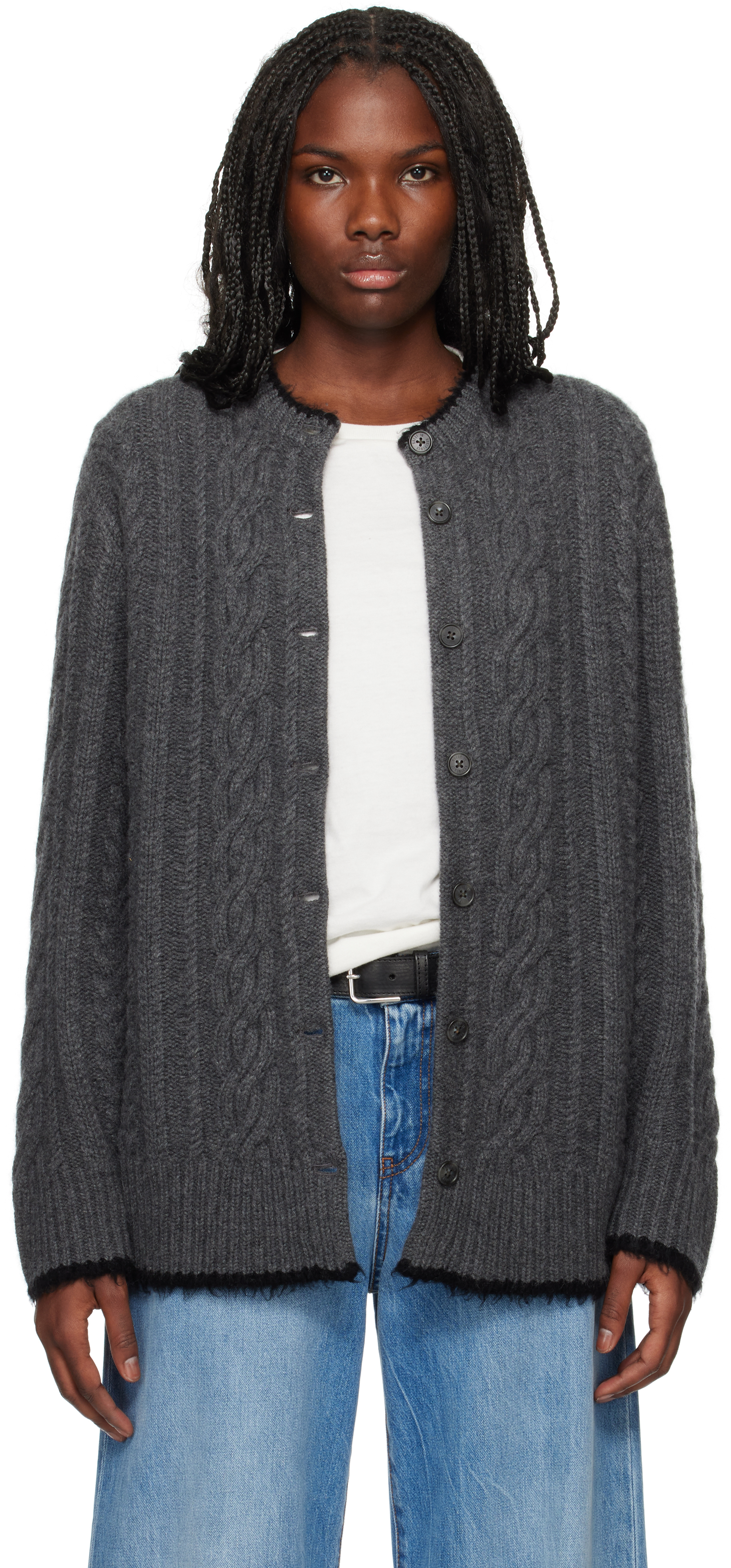 Shop Guest In Residence Gray Rossella Cable Cardigan In Cha Charcoal