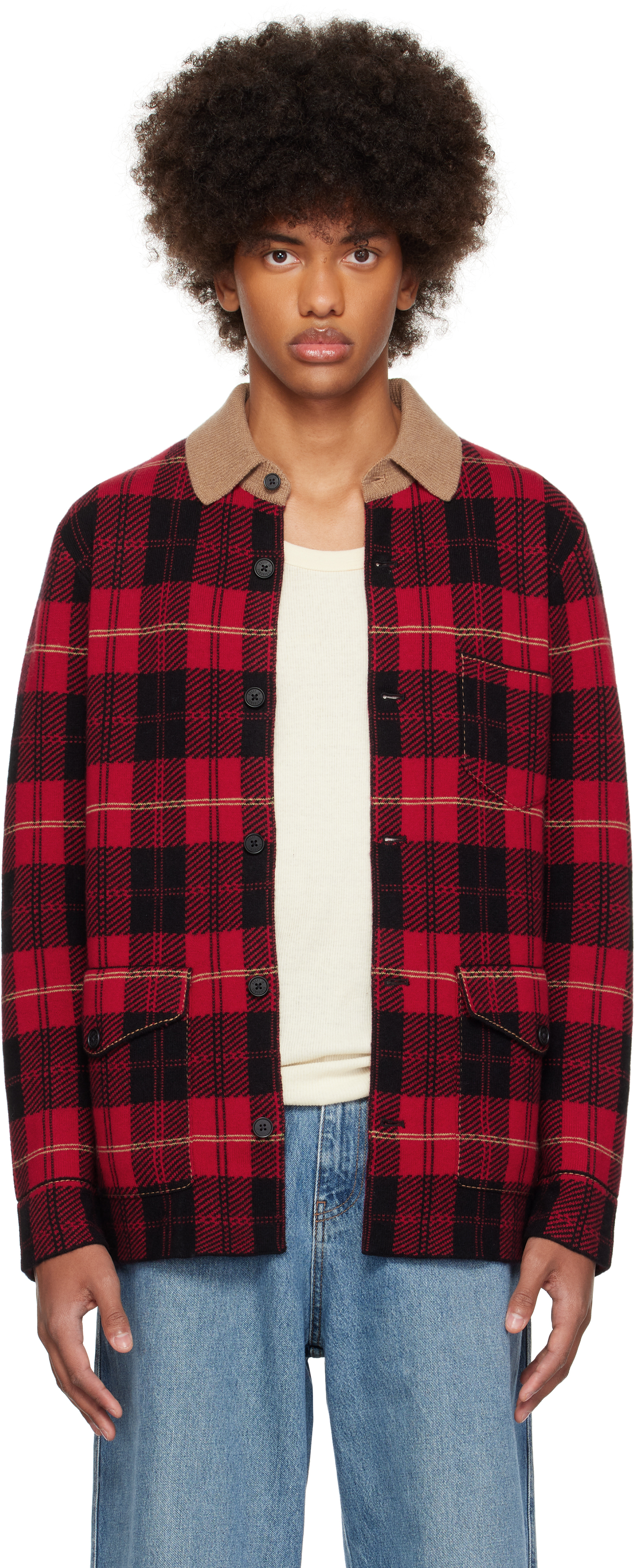 Shop Guest In Residence Red Tartan Industry Jacket In True Red Combo