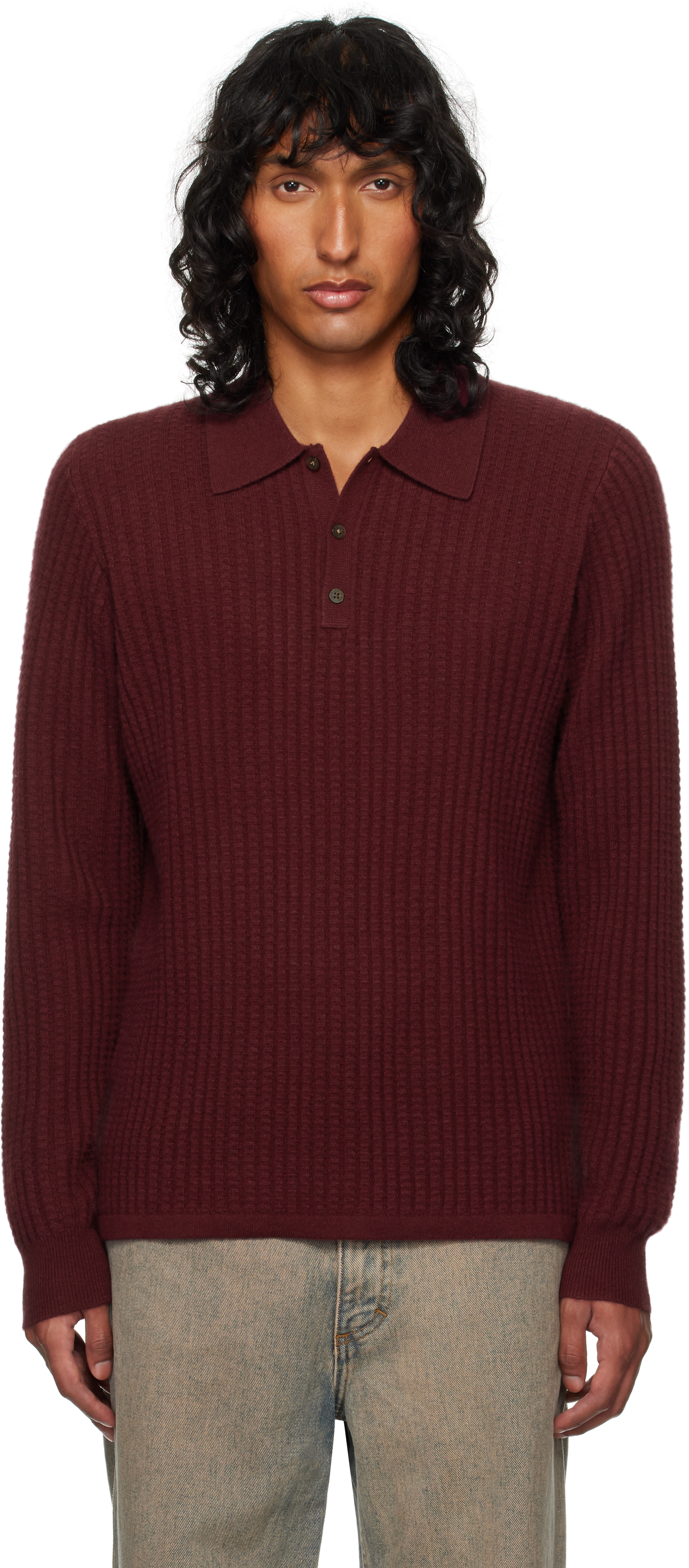 Shop Guest In Residence Burgundy Theo Waffle Polo In Plum