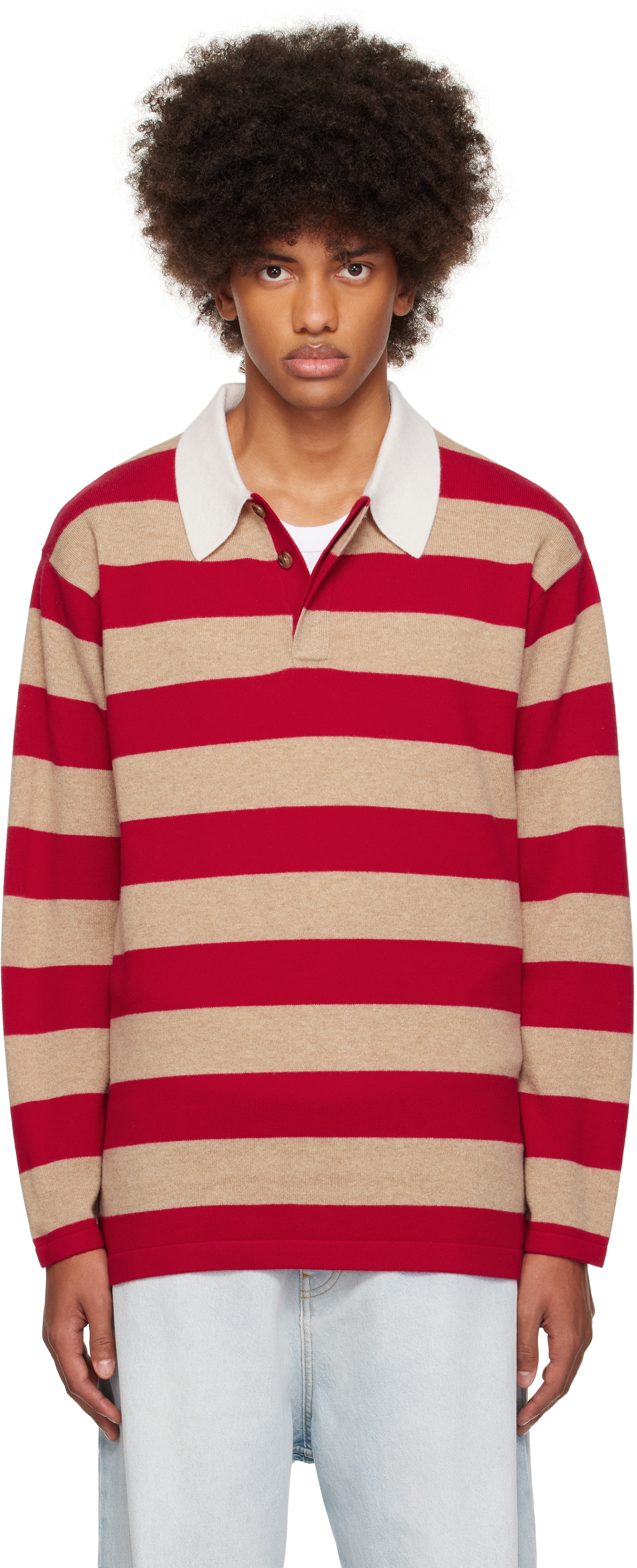 Shop Guest In Residence Red & Beige Striped Rugby Polo In Dune/truredstrp