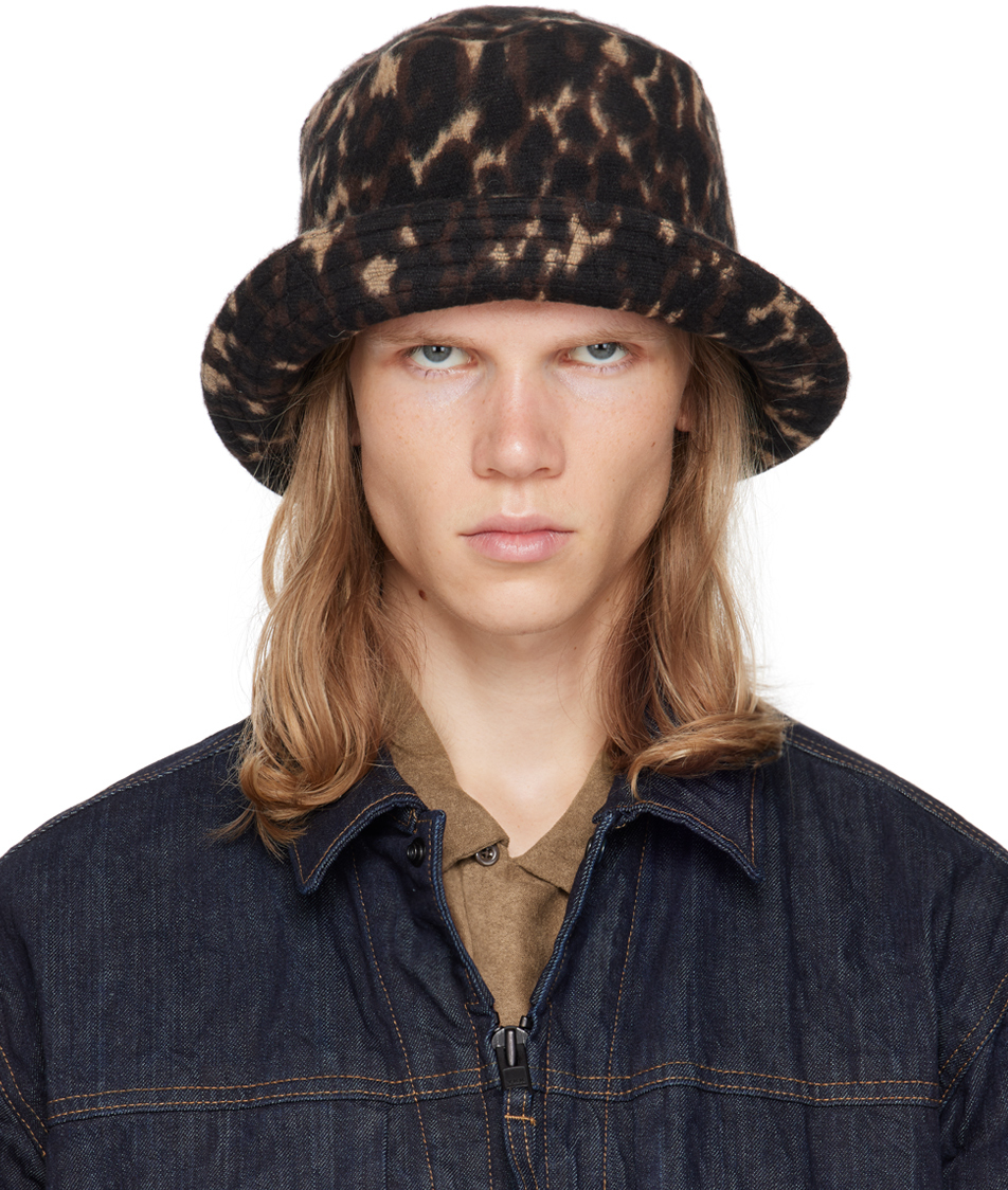 Shop Engineered Garments Black & Brown Leopard Jacquard Bucket Hat In Sa017 Dk.brown Poly