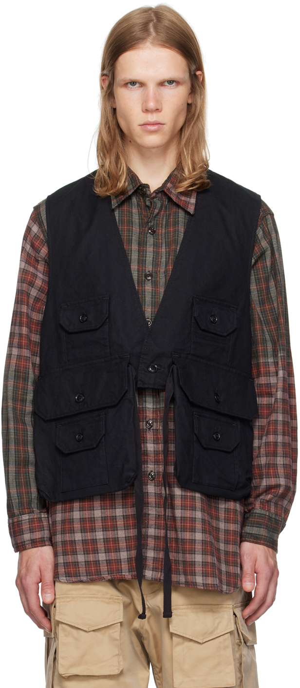 Shop Engineered Garments Black Fowl Vest In Bz007 A - Black Cott