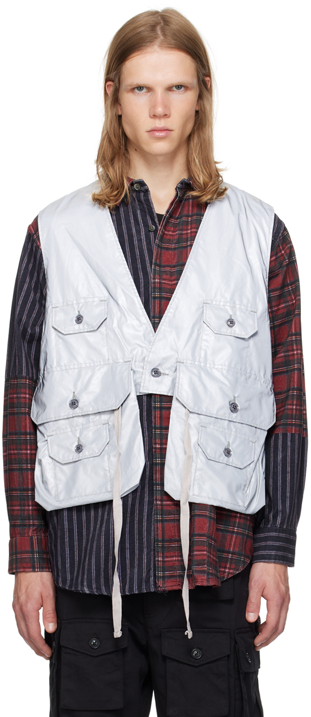 Shop Engineered Garments Silver Fowl Vest In Lz001 Silver Poly Re