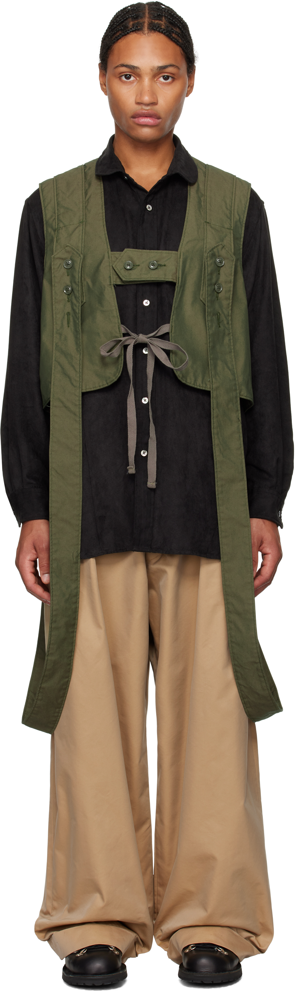 Shop Engineered Garments Khaki Harness Vest In Eu001 Olive Cp Weath