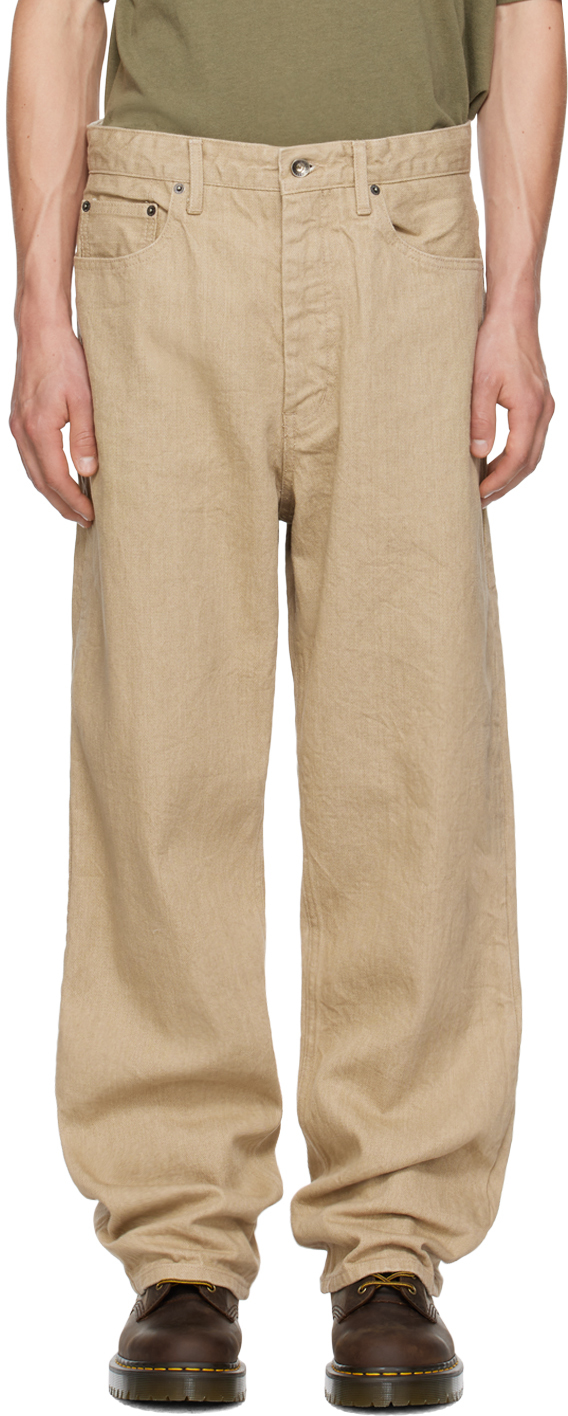 Shop Engineered Garments Khaki Rf Jeans In Nl090 Khaki 13oz Bro