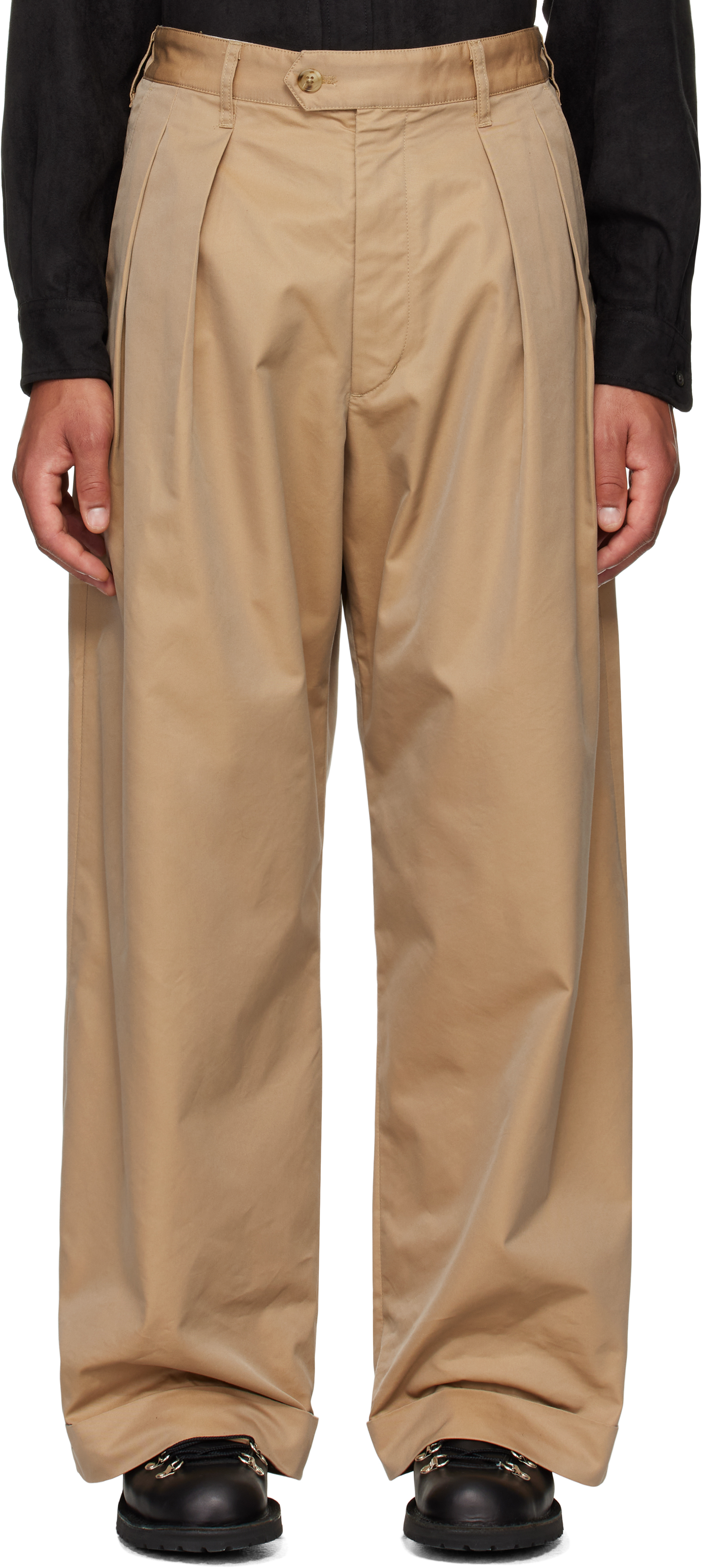 Beige Iridescent Twill Oxford Trousers