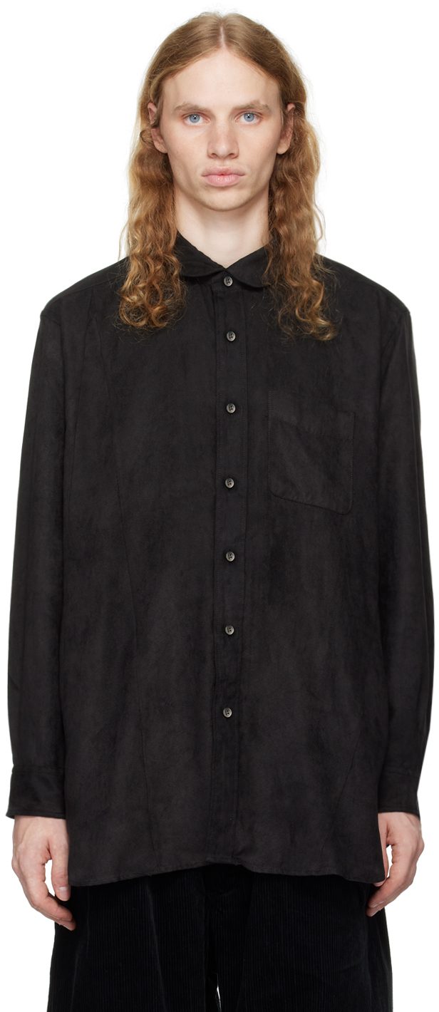 Black Flared Faux-Suede Shirt