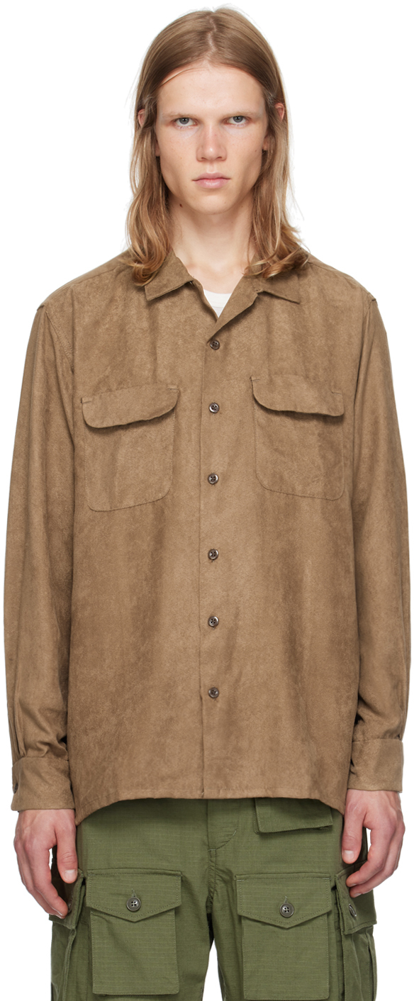 Shop Engineered Garments Brown Classic Faux-suede Shirt In Ct274 B - Khaki Poly