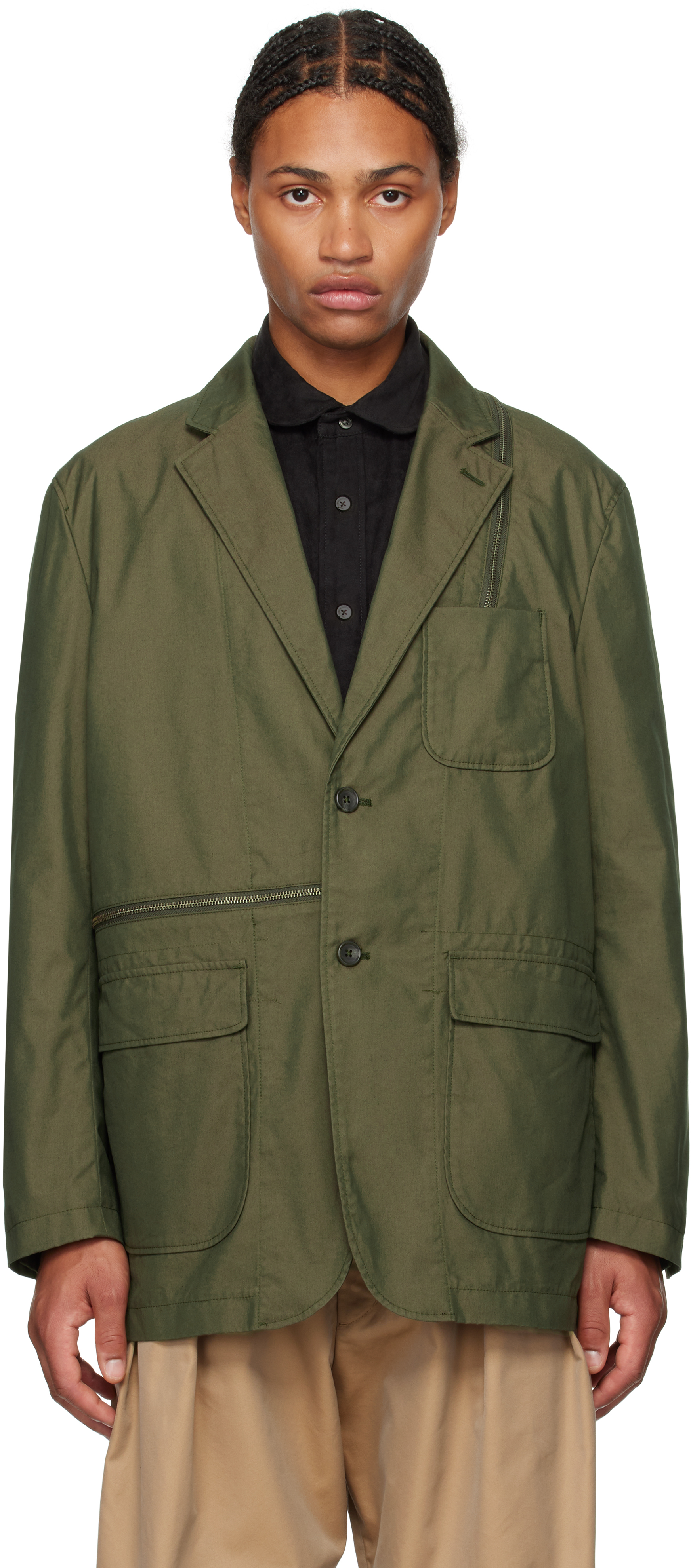 Khaki Poplin Zip Jacket