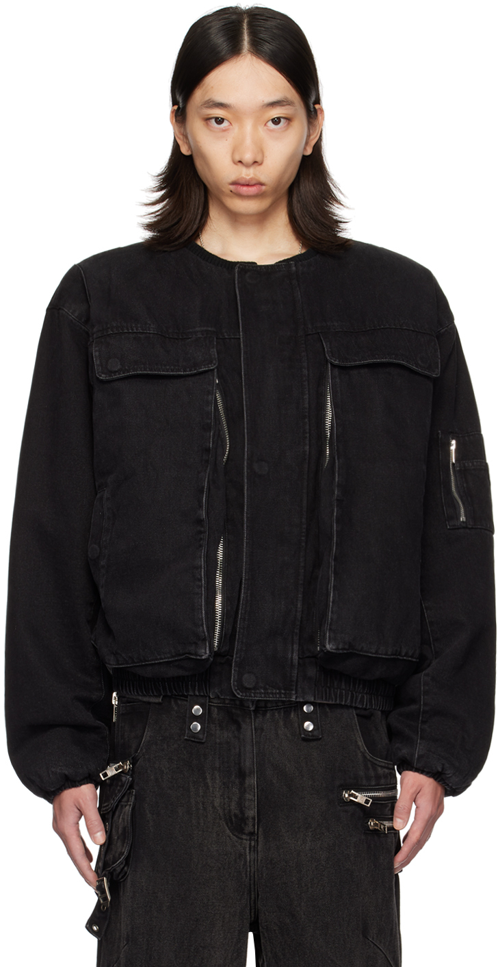 NO FAITH STUDIOS SSENSE Exclusive Black Removable Shoulder Denim Bomber Jacket