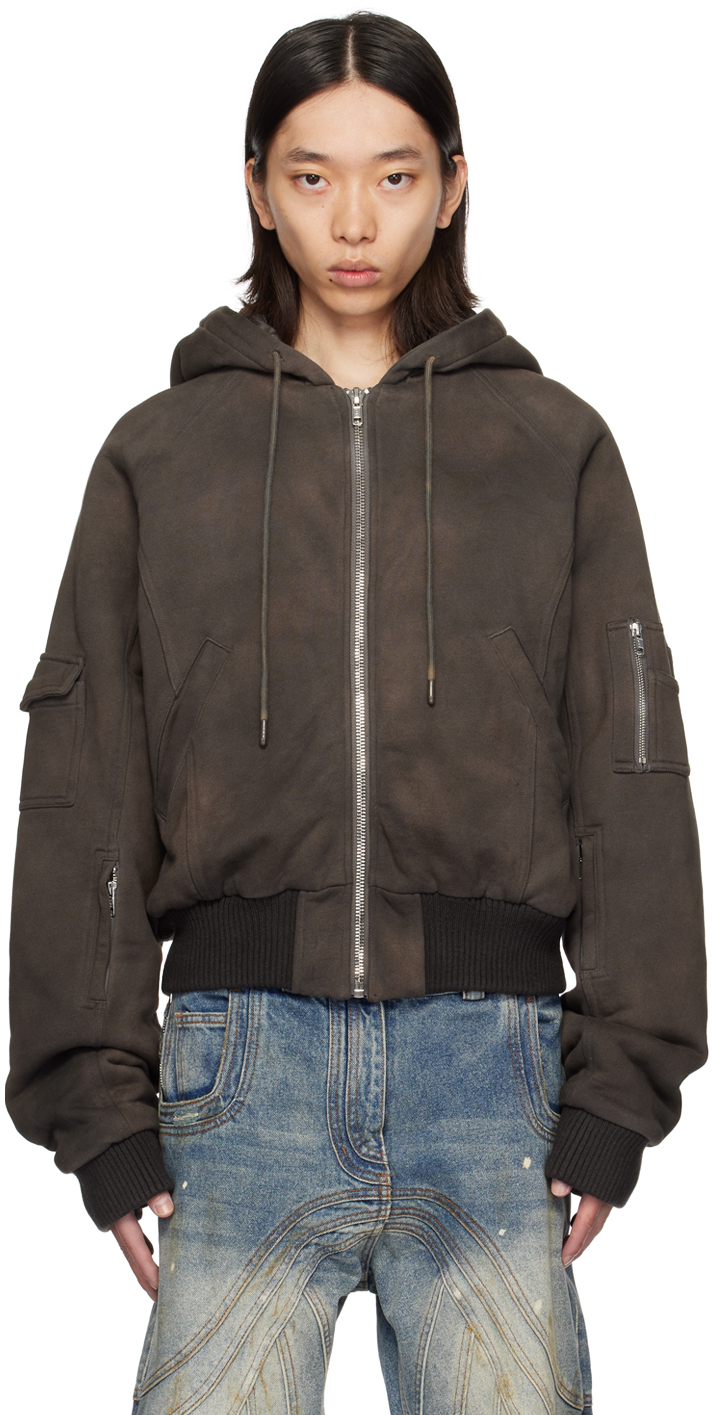 NO/FAITH STUDIOS BROWN HOOD BOMBER JACKET 