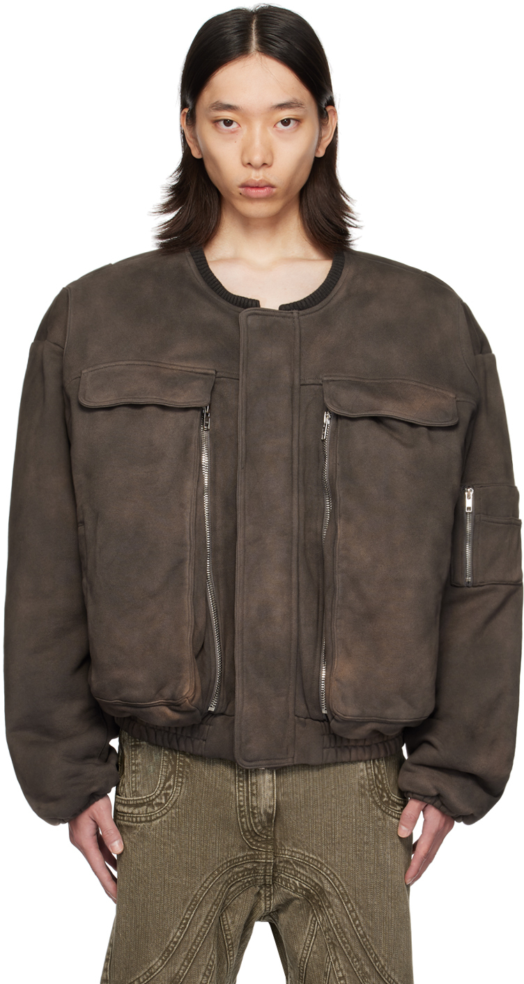 Brown Removable Shoulder Bomber Jacket