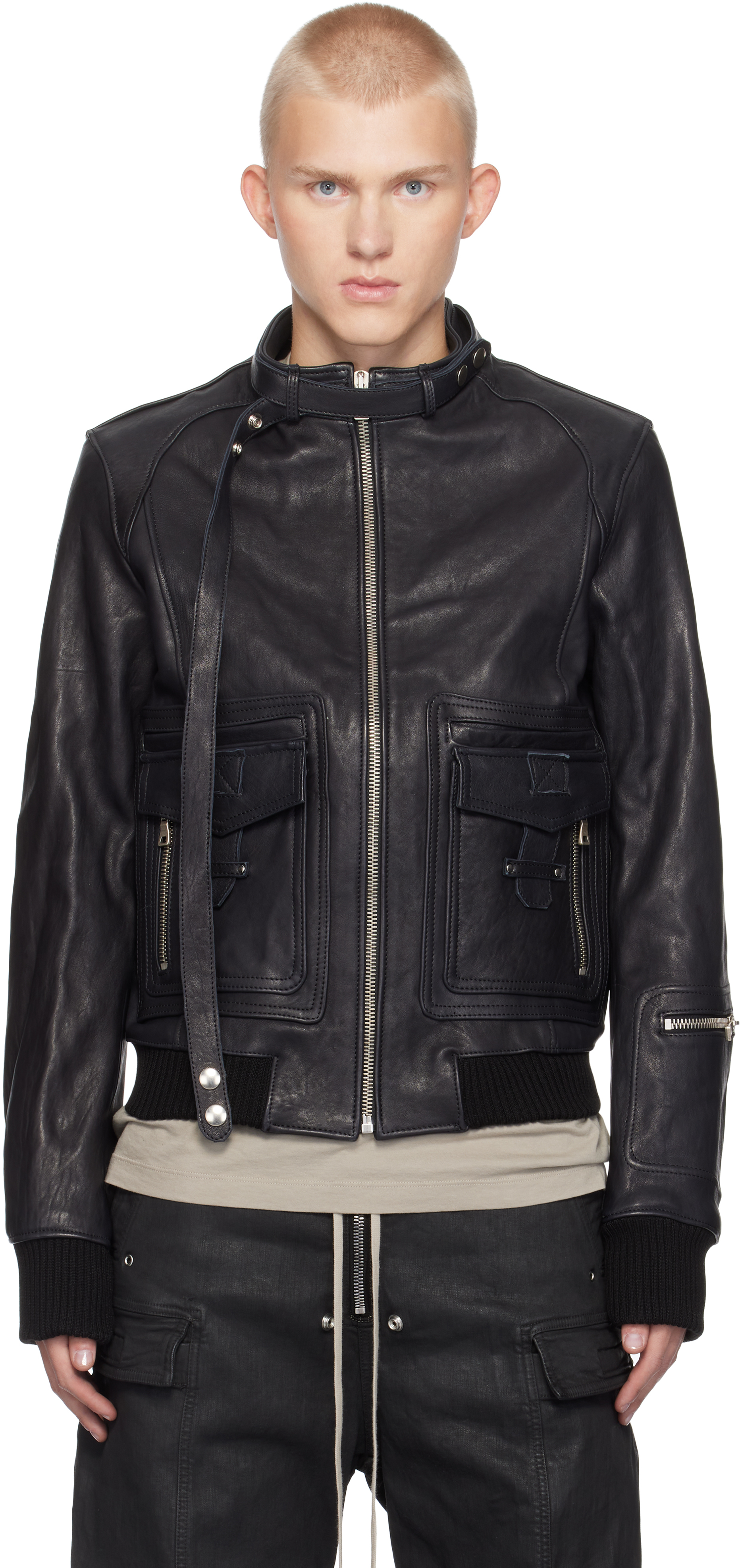 No/faith Studios Black Basic Cargo Leather Jacket