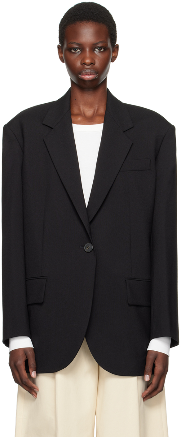 Shop Weekend Max Mara Black Oversized Wool Blazer In 003 Black