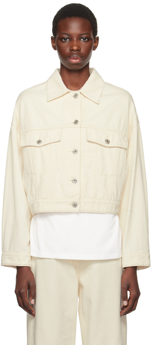 Shop Weekend Max Mara Off-white Short Denim Jacket In 001 Ecru