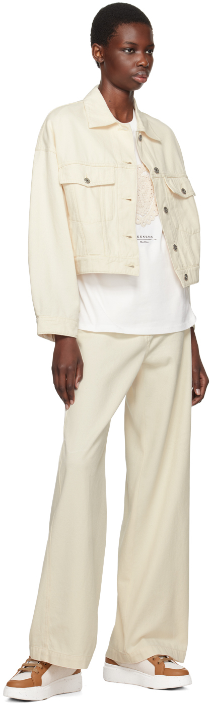 Weekend Max Mara Off-white Short Denim Jacket In 001 Ecru