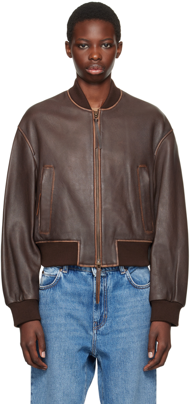 Brown Nappa Leather Bomber Jacket