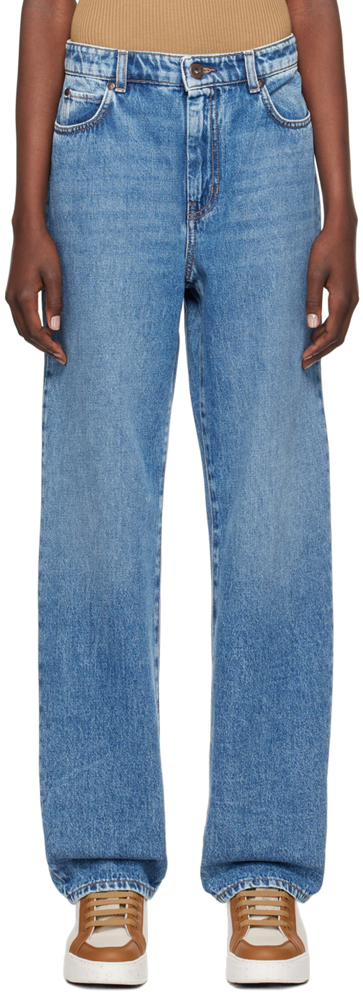 Shop Weekend Max Mara Blue Faded Jeans In 009 Midnightblue