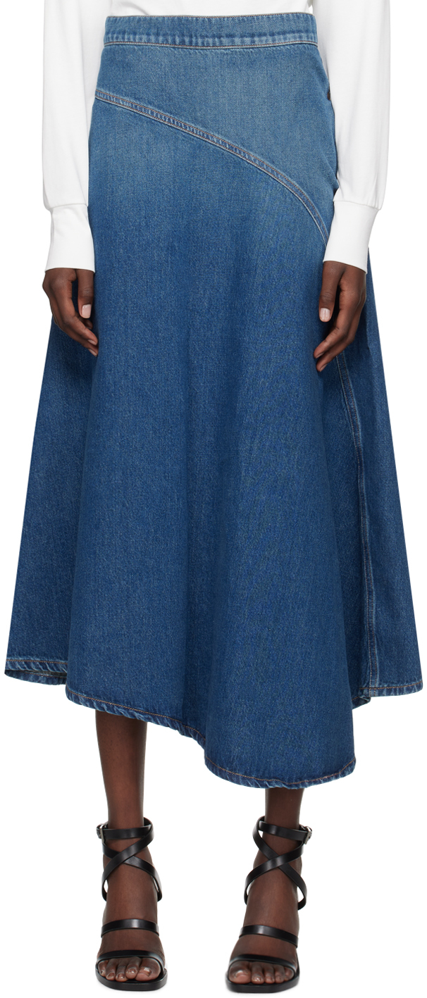 Shop Weekend Max Mara Blue Full Denim Midi Skirt In 005 Navy