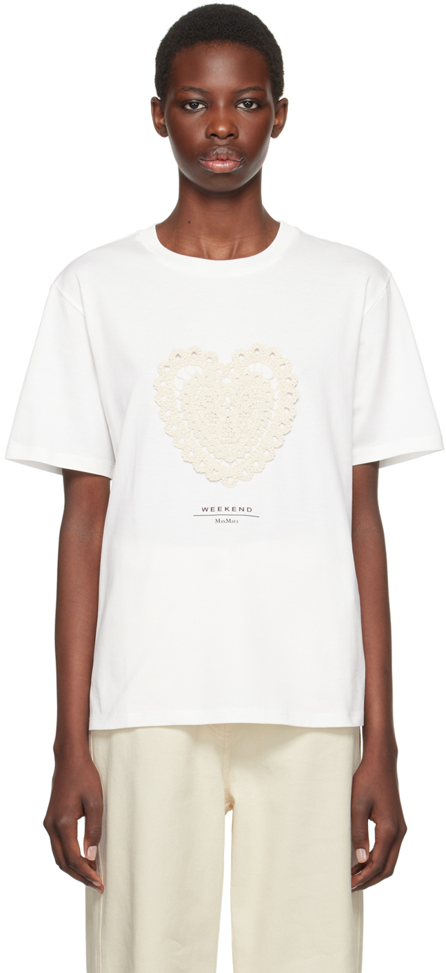 Shop Weekend Max Mara White Crochet Appliqué T-shirt In 002 Bianco+ricamo