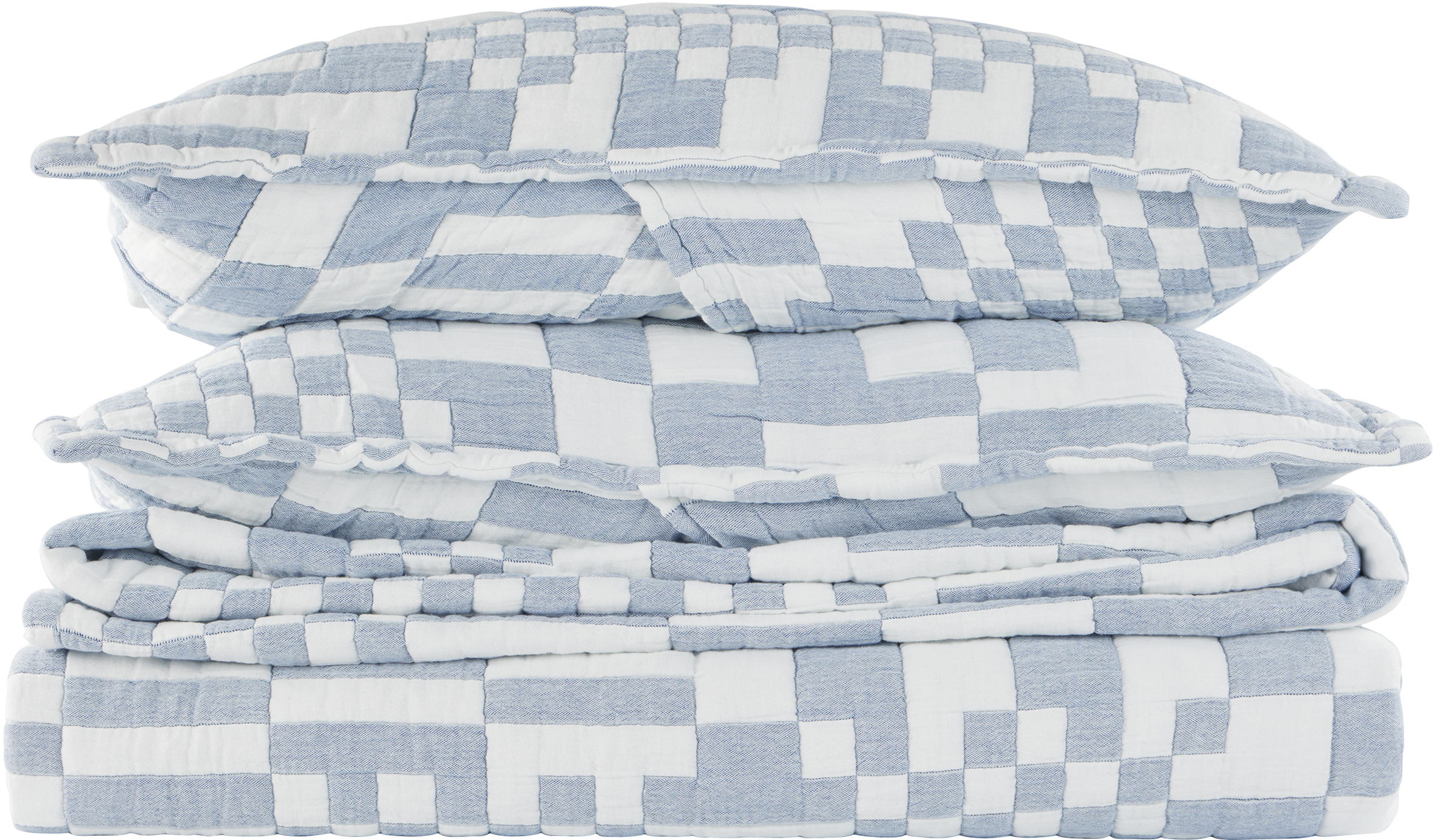 Dusen Dusen White & Navy Check Bed Set, Full/queen In Navy Check