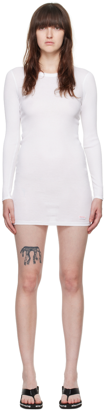 White Logo Patch Long Sleeve Minidress