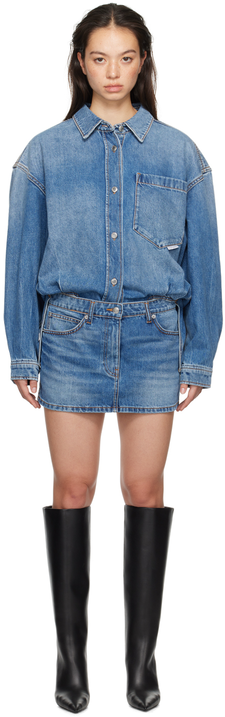 【ALEXANDER WANG】Denim mini dress /デニムドレス Denim Minidress in Cotton in VINTAGE LIGHT INDIGO