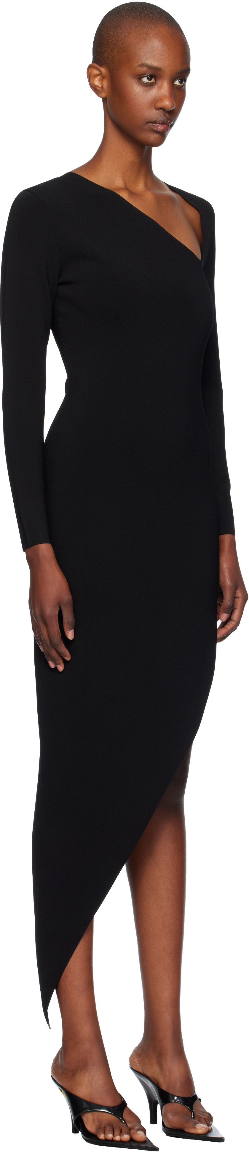 Alexander Wang Black Asymmetric Long-sleeve Bodycon Maxi Dress In Black