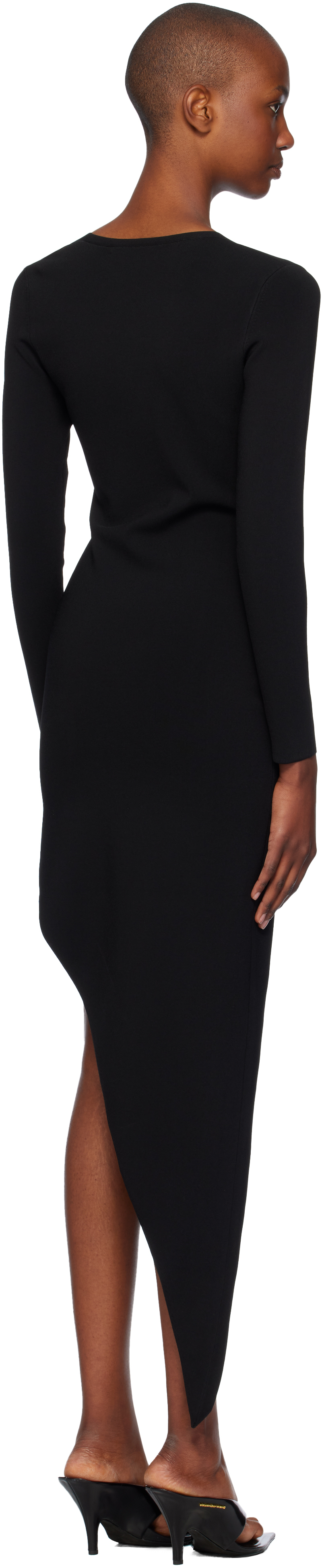 Alexander Wang Black Asymmetric Long-sleeve Bodycon Maxi Dress In Black