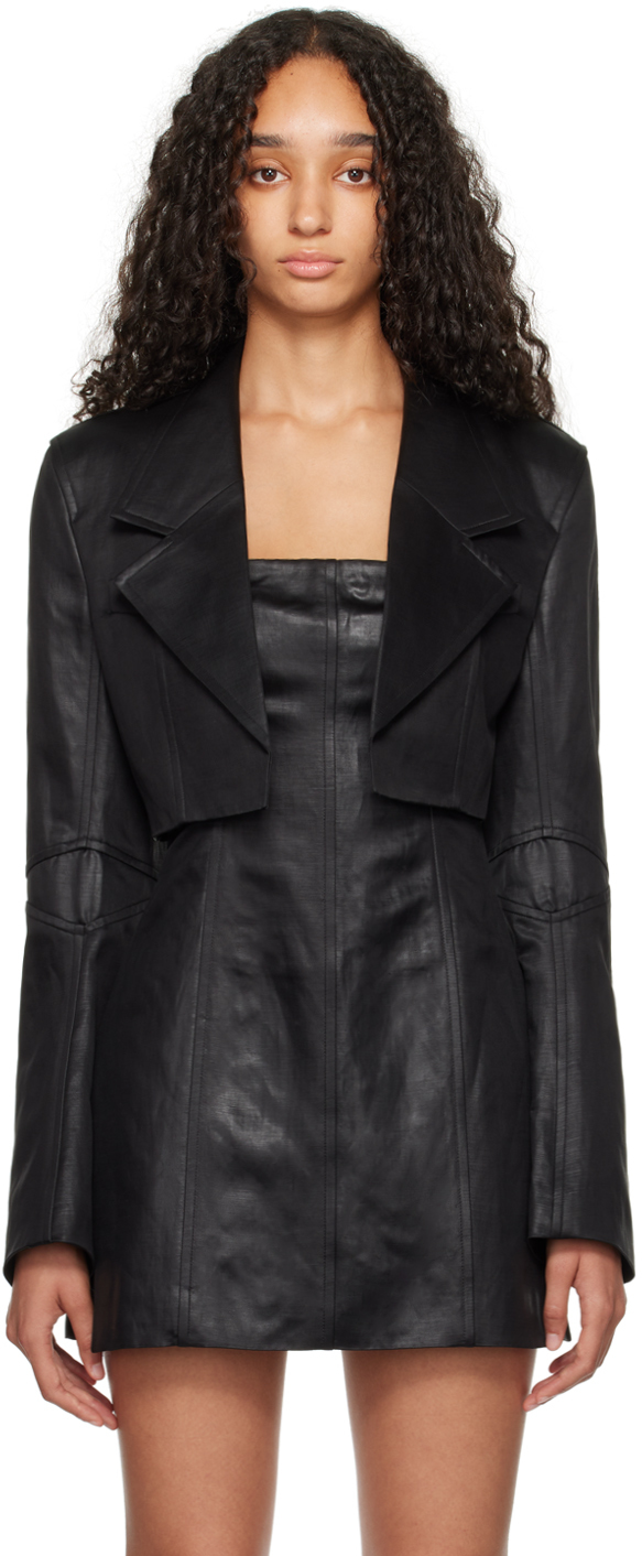 Black Linen Chintz Cropped Blazer