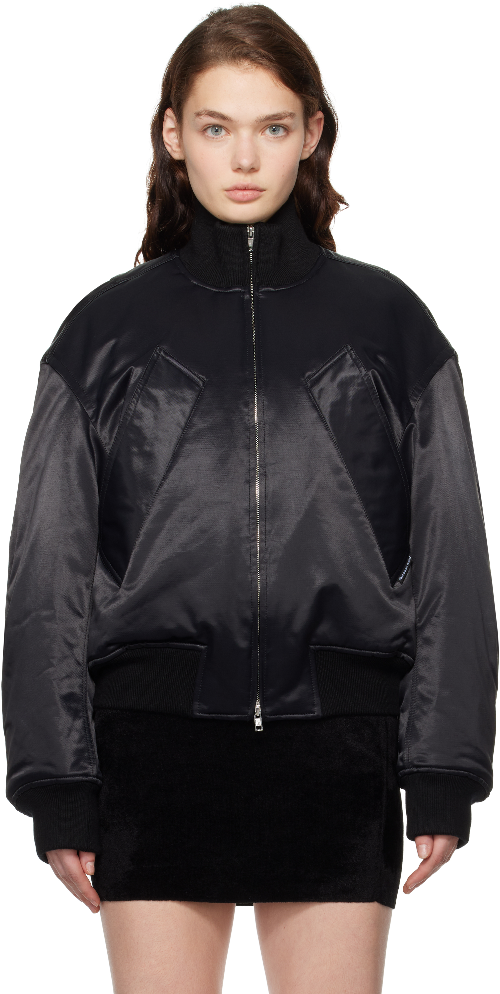 Black Sateen Bomber Jacket