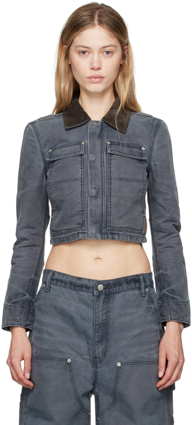 Shop Alexander Wang Gray Shrunken Workwear Denim Jacket In Mirage Grey