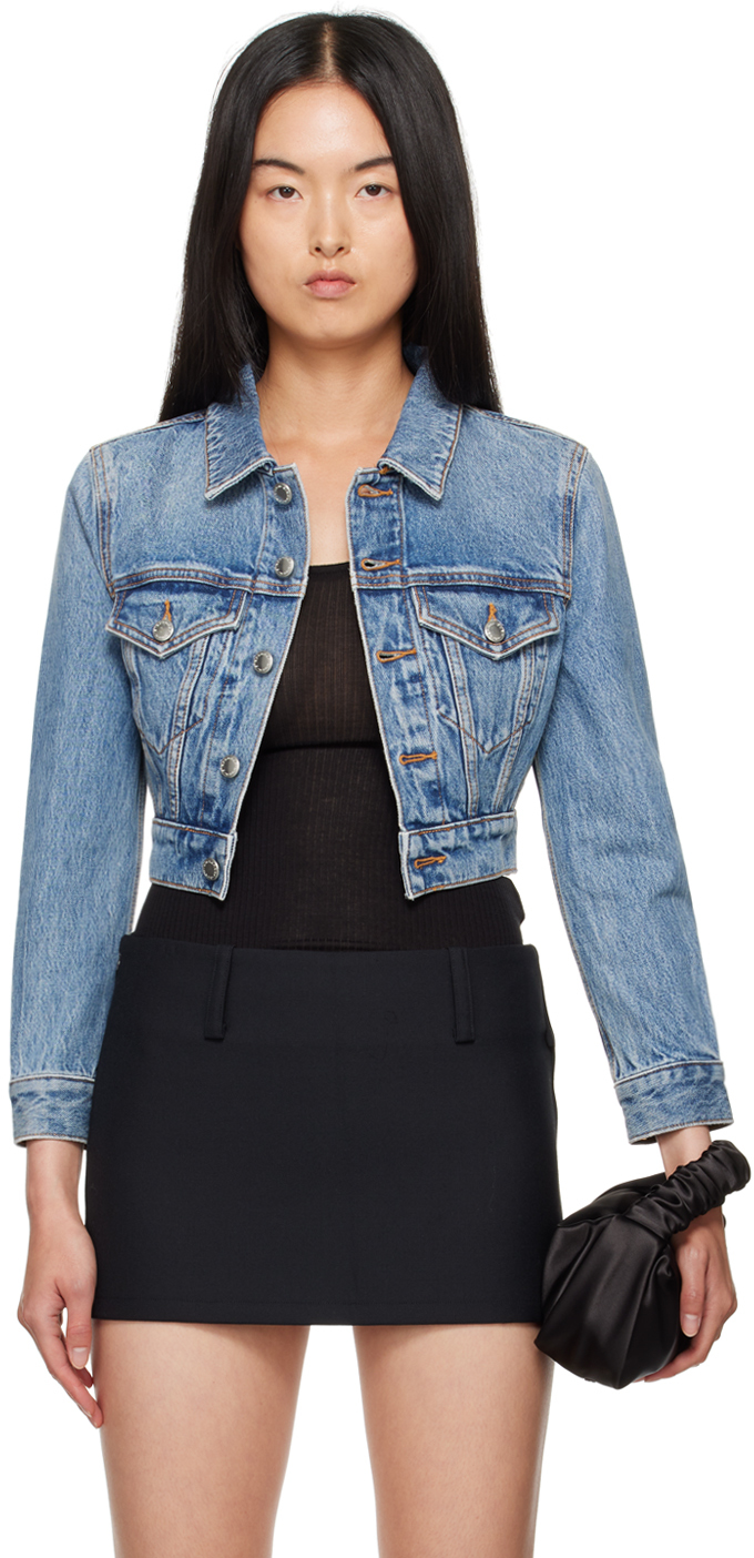 Shop Alexander Wang Blue Shrunken Denim Jacket In Vntge Mdm Indgo 473