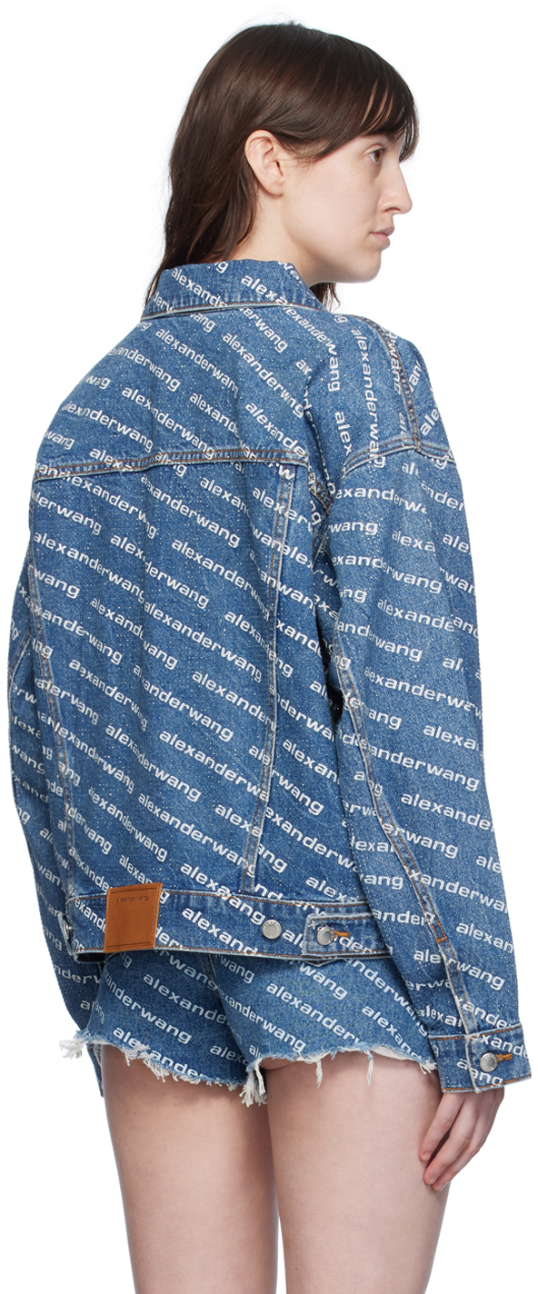 Alexander Wang Blue Game Logo Denim Jacket In Deep Blue/wht 460