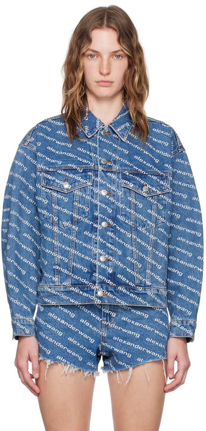 Alexander Wang: Blue Game Logo Denim Jacket | SSENSE